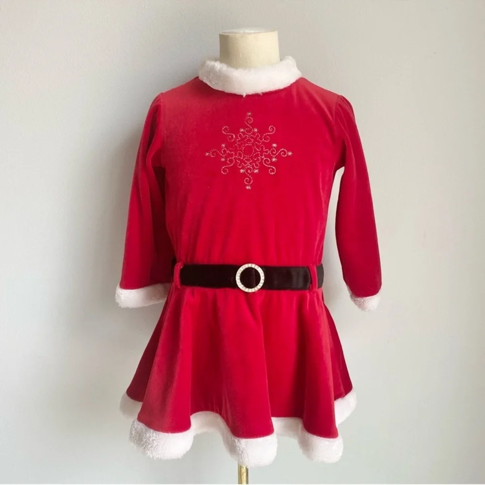 Holidays Christmas Red White Velvet Long Sleeves Infant/ Toddler Girl Dress